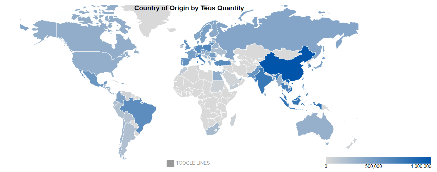 teus quantity country of origin global map teus quantity country of origin global map